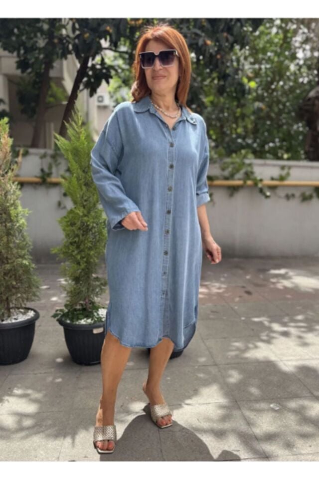 Tüm Düğme Tencel Kot Elbise