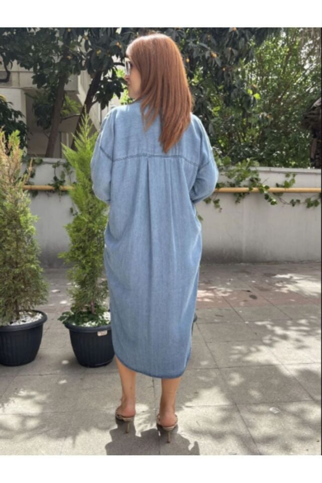 Tüm Düğme Tencel Kot Elbise