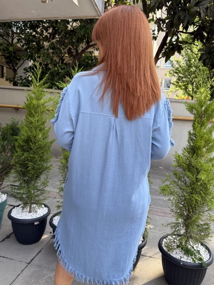 Püskül Detaylı Tunik/Elbise Mavi