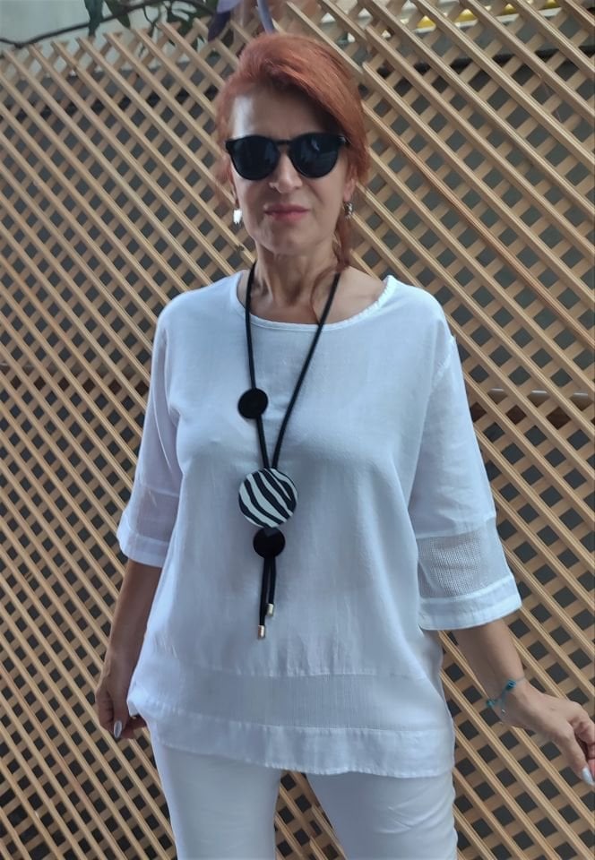 File Detaylı Pamuk Bluz Beyaz