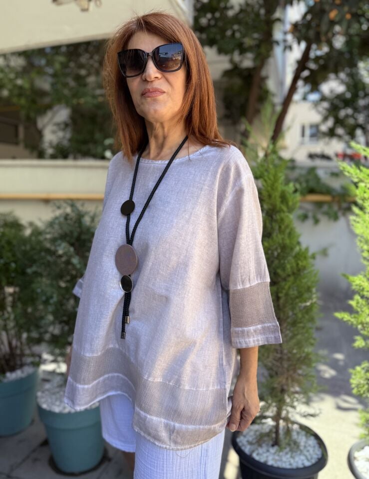 File Detaylı Pamuk Bluz Sütlü Kahve