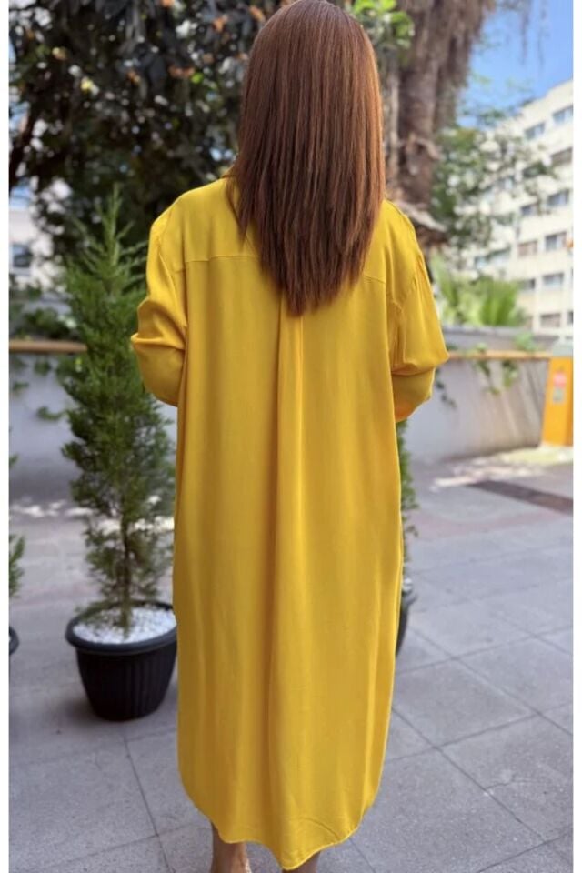 Yandan Düğmeli Elbise Sarı
