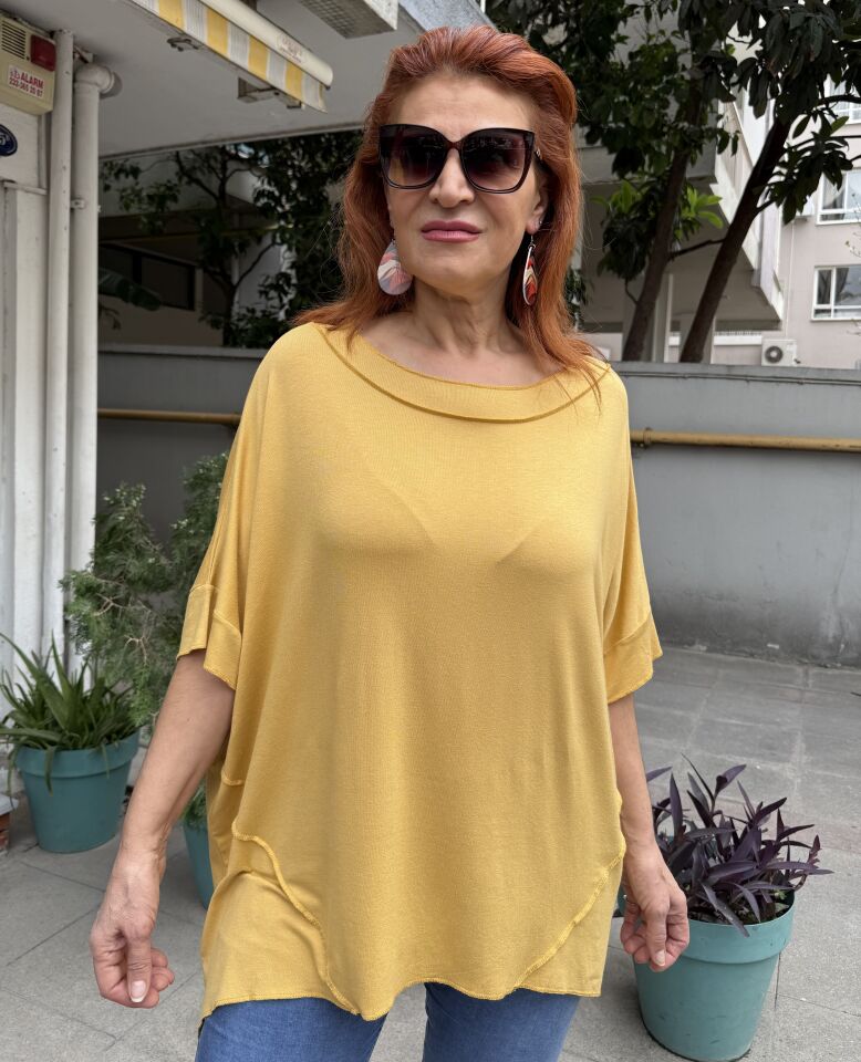 Çift Yaka Tişört Hardal