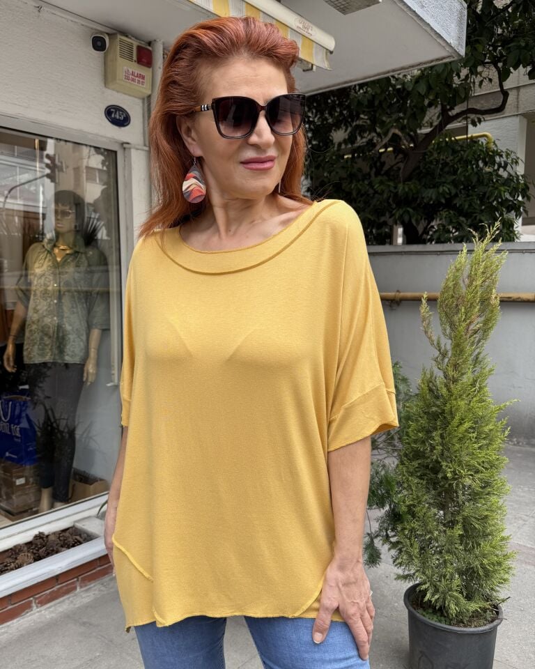 Çift Yaka Tişört Hardal