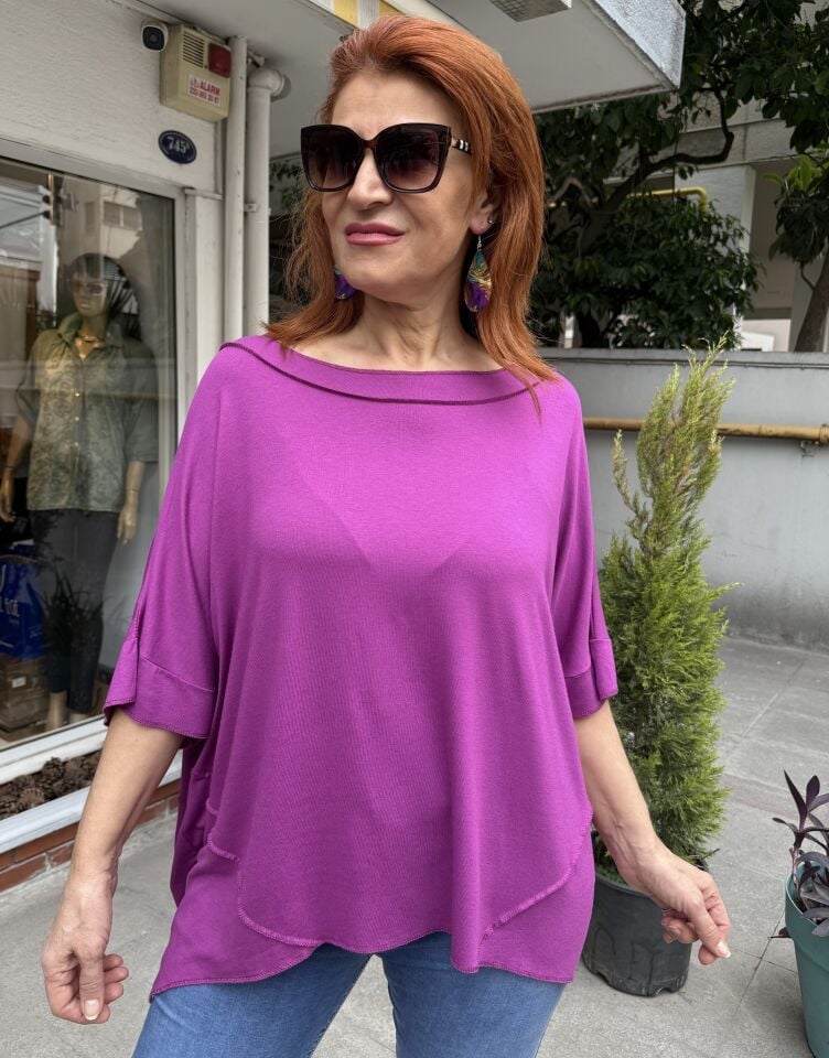 Çift Yaka Tişört Mor