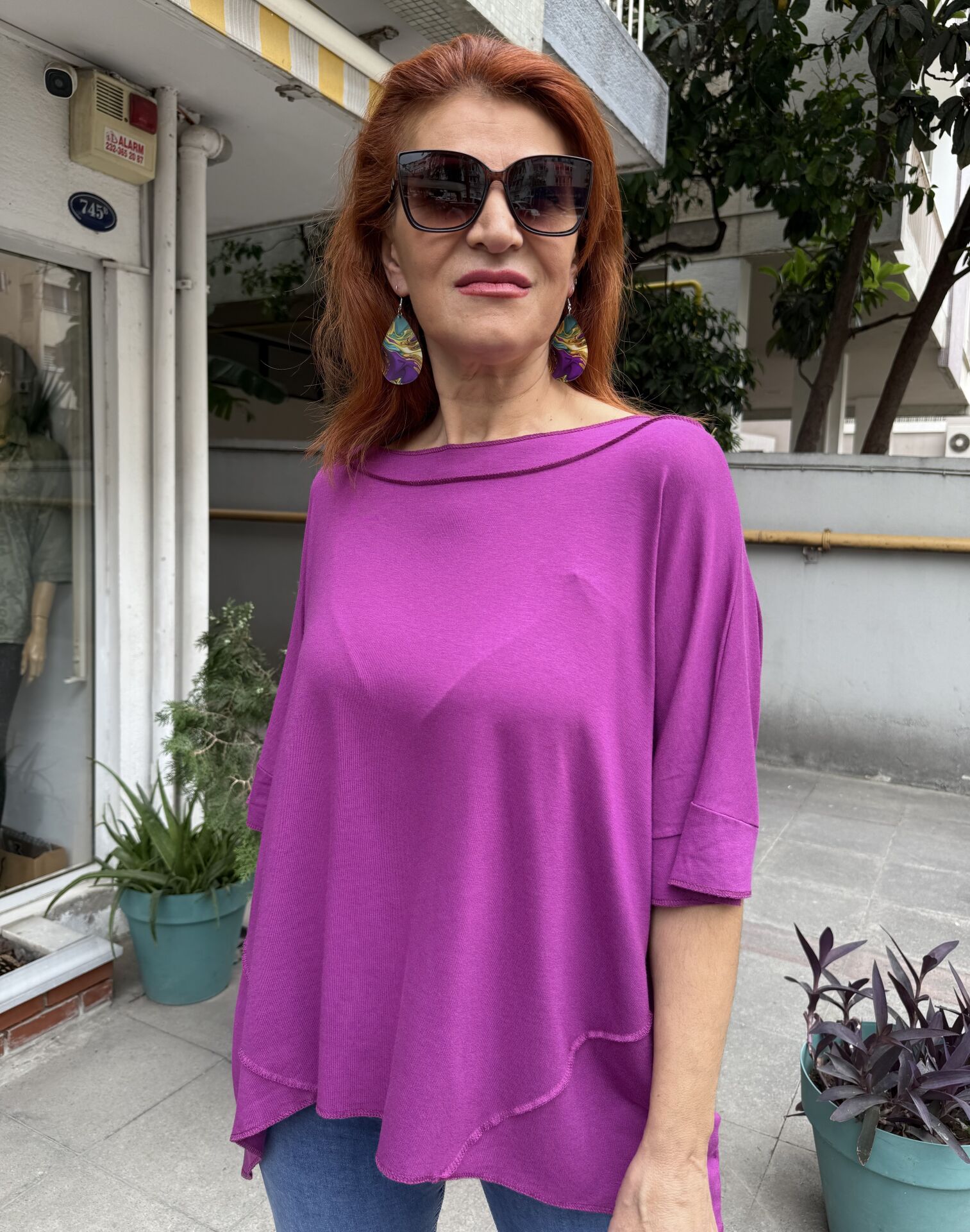 Çift Yaka Tişört Mor