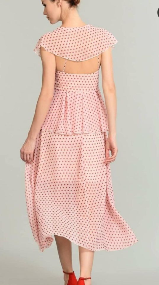 Dots Şifon Fırfırlı Elbise Pembe