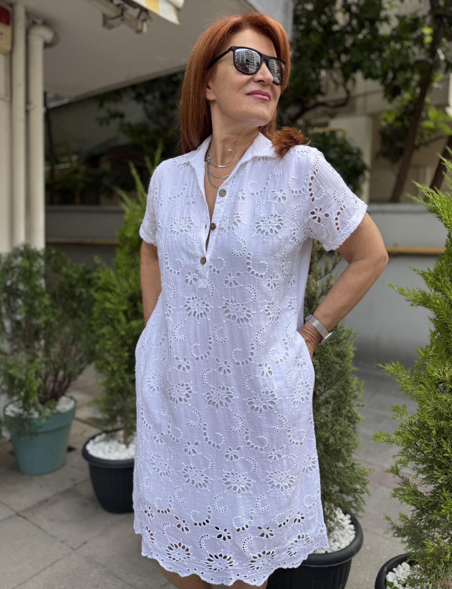 NCL Güpür Midi Elbise (Cepli) BEYAZ