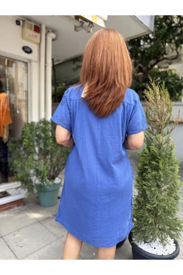Güpür Midi Elbise (Cepli) MAVİ