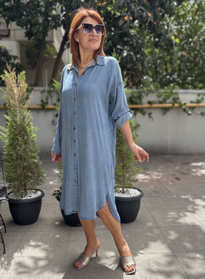 Liyosel Denim Gömlek Elbise