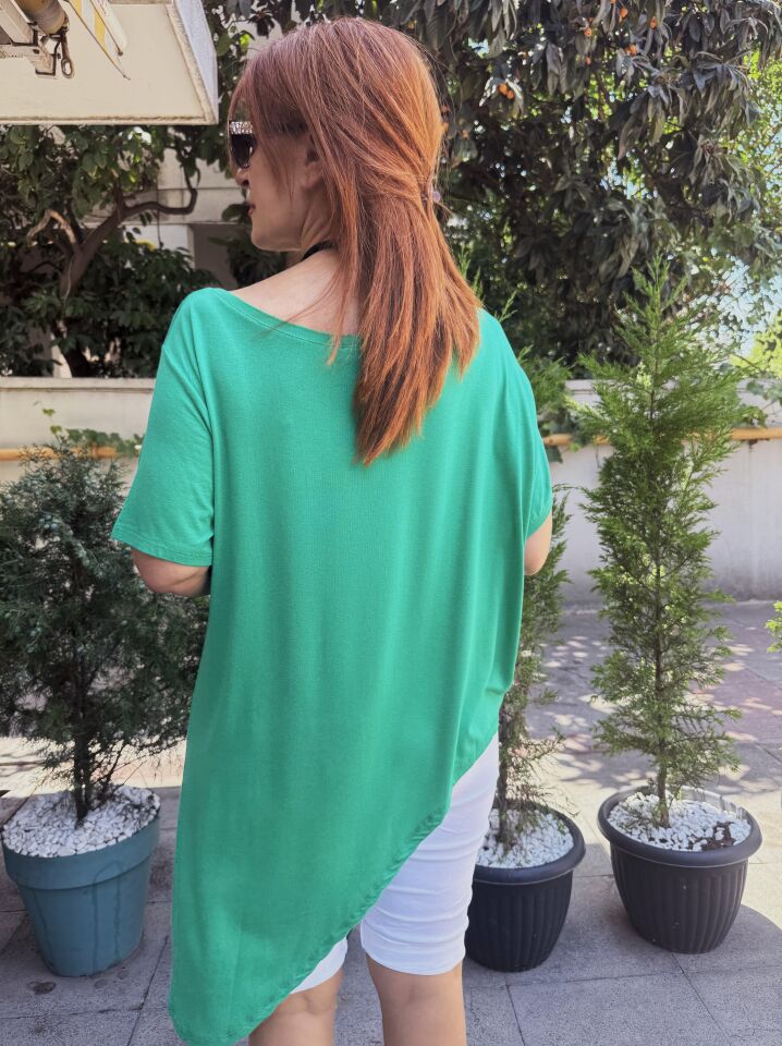 A385 Viskon Asimetrik Tişört Benetton Yeşil