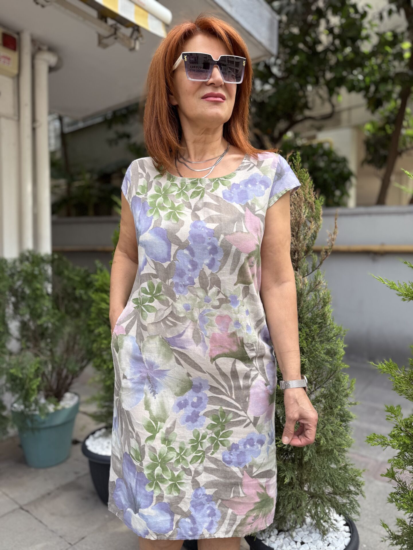 Bella İtalyan Keten Elbise Bej
