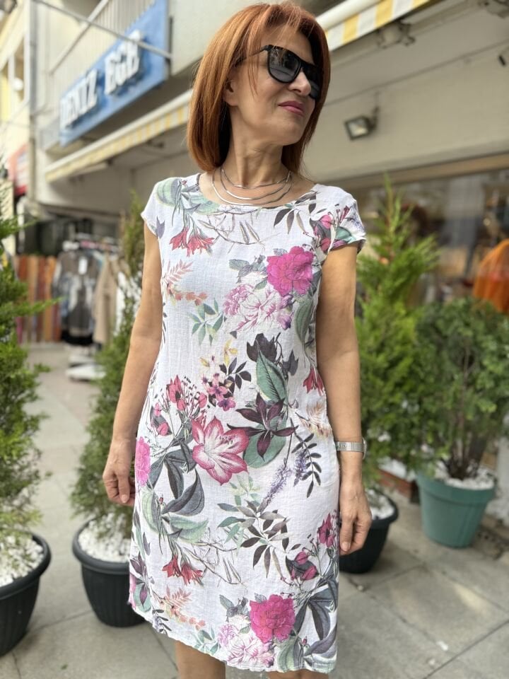 Vendy İtalyan Keten Elbise Beyaz