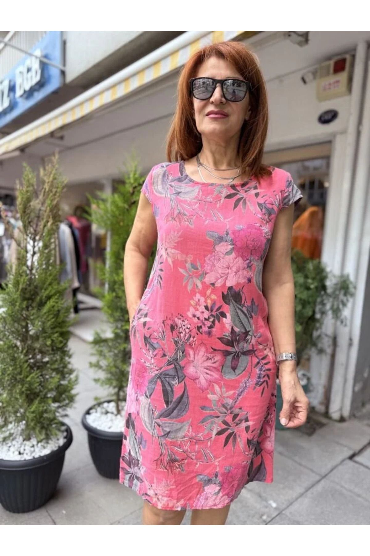 Vendy İtalyan Keten Elbise Pembe