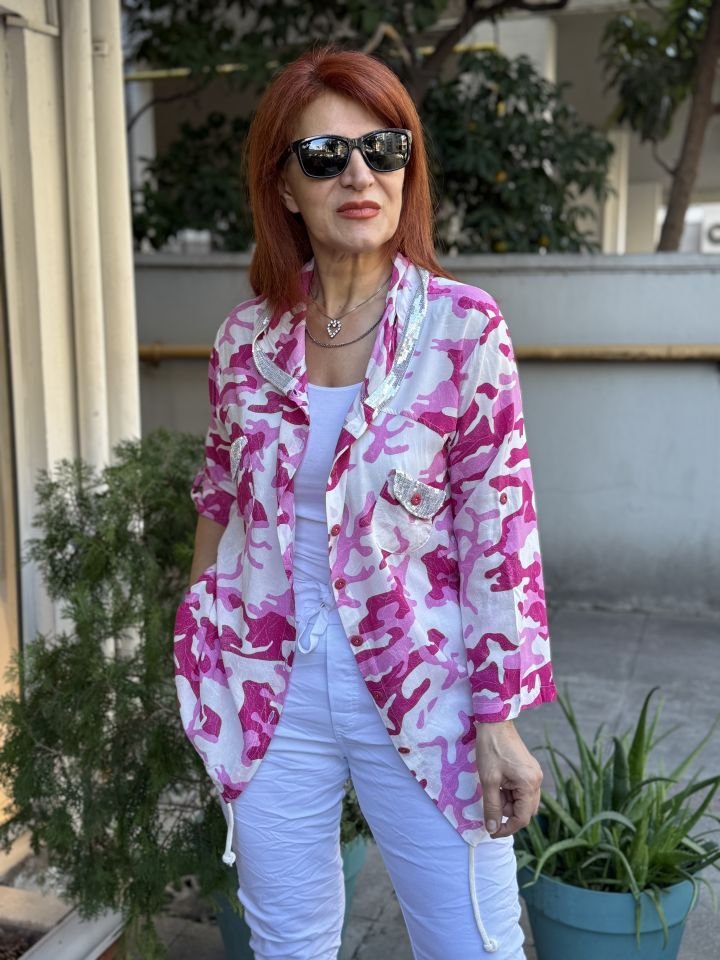 Kamuflaj Tensel Gömlek Pembe