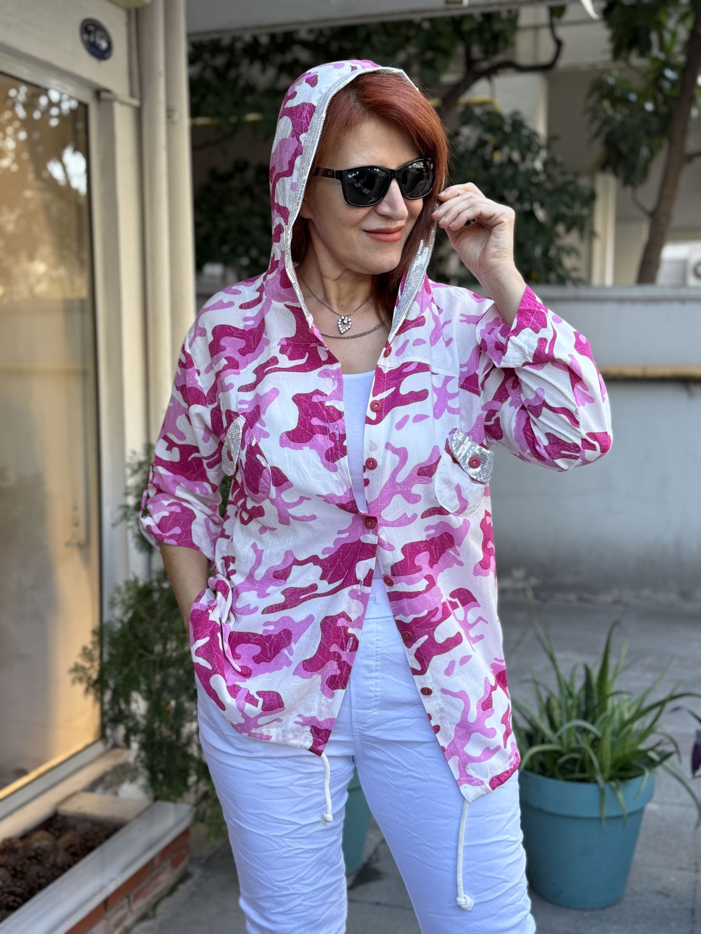 Kamuflaj Tensel Gömlek Pembe