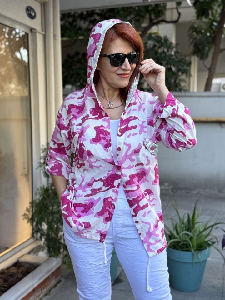 Kamuflaj Tensel Gömlek Pembe