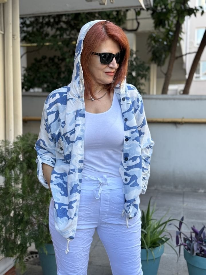 Kamuflaj Tencel Gömlek Mavi