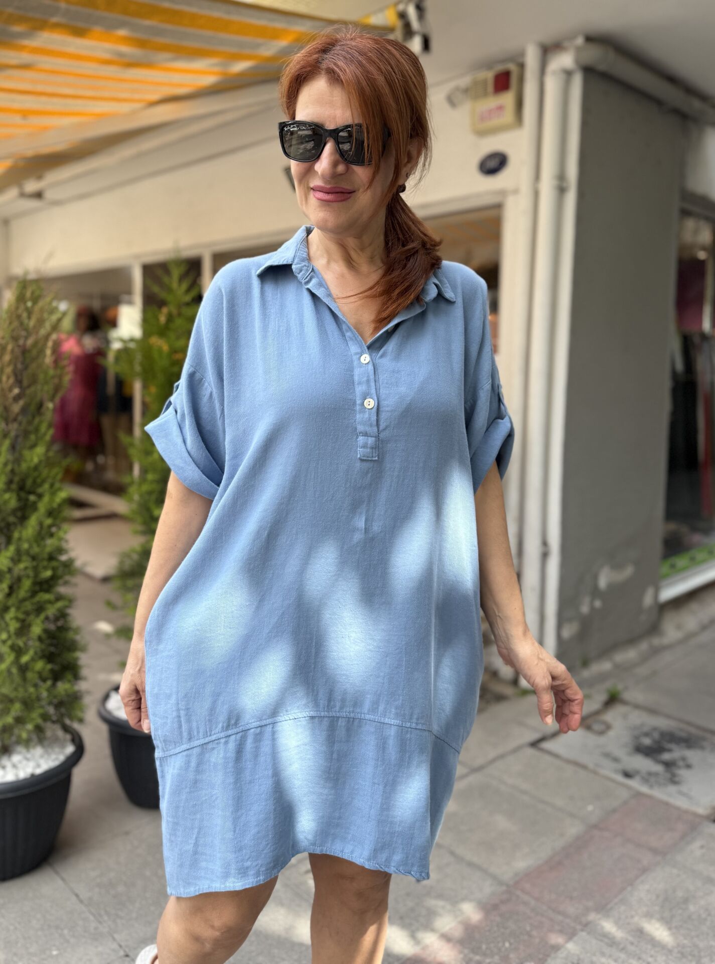 Jackie Pamuk Elbise/Tunik Mavi
