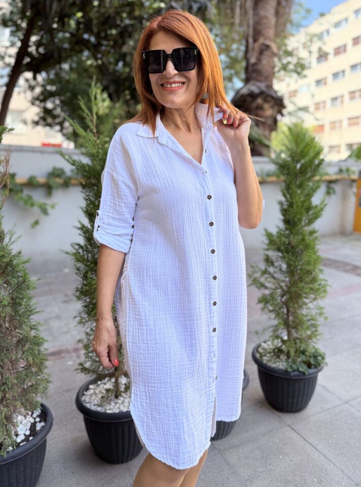 Müslin Gömlek Elbise Beyaz
