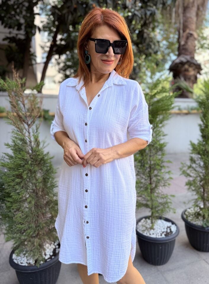 Müslin Gömlek Elbise Beyaz