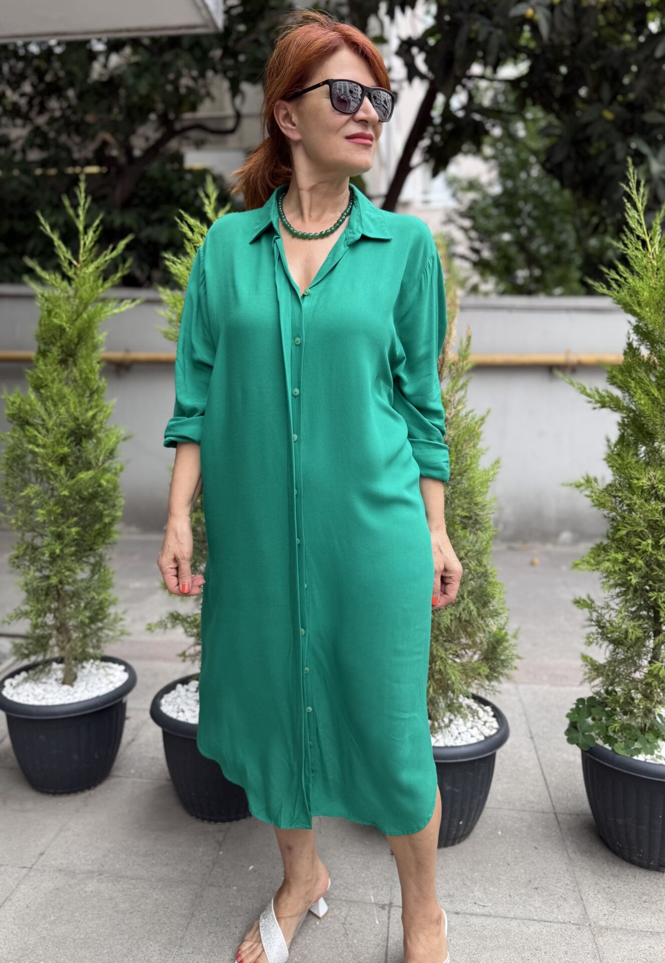 Viskon Gömlek Elbise Benetton Yeşil