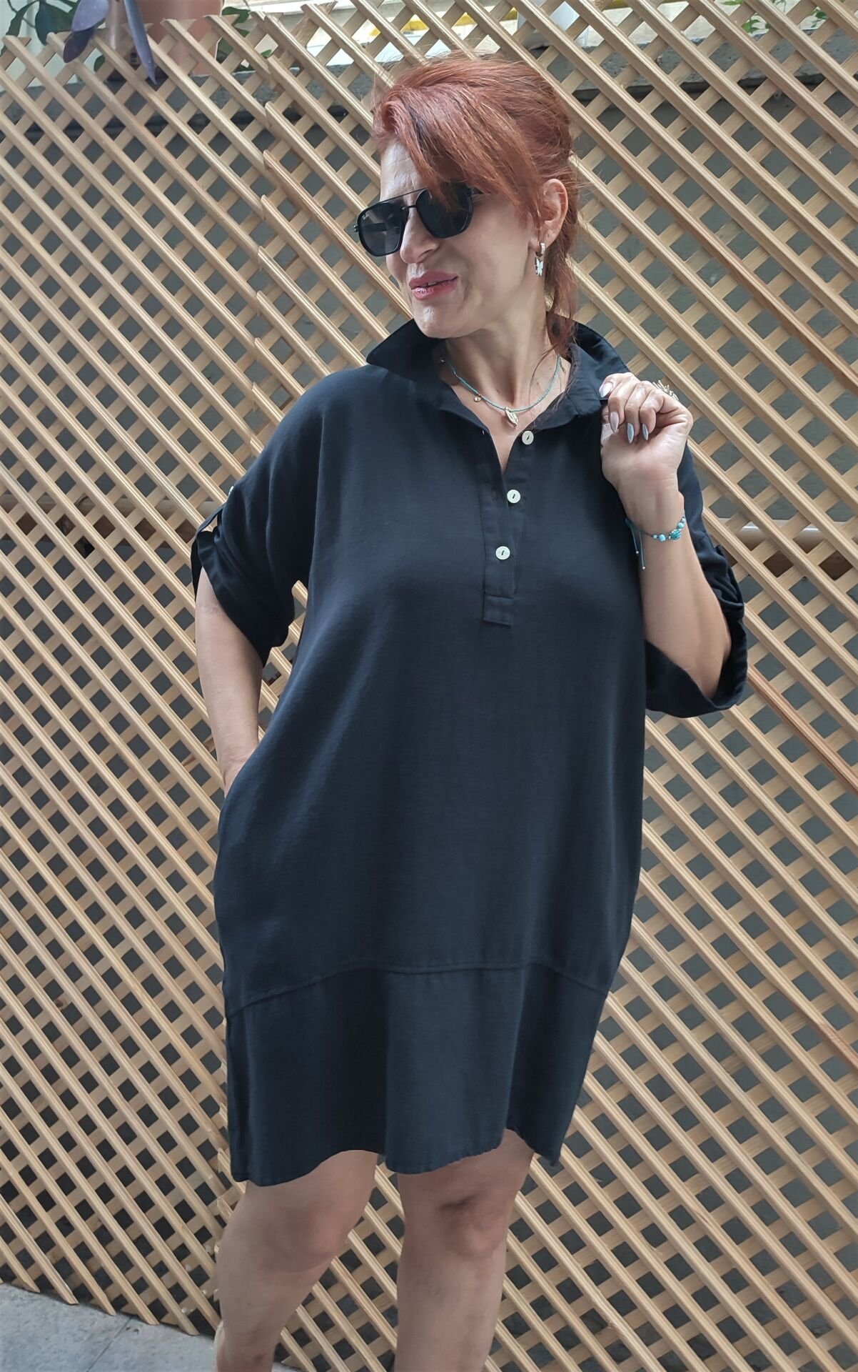 Pamuk Gömlek Elbise Siyah