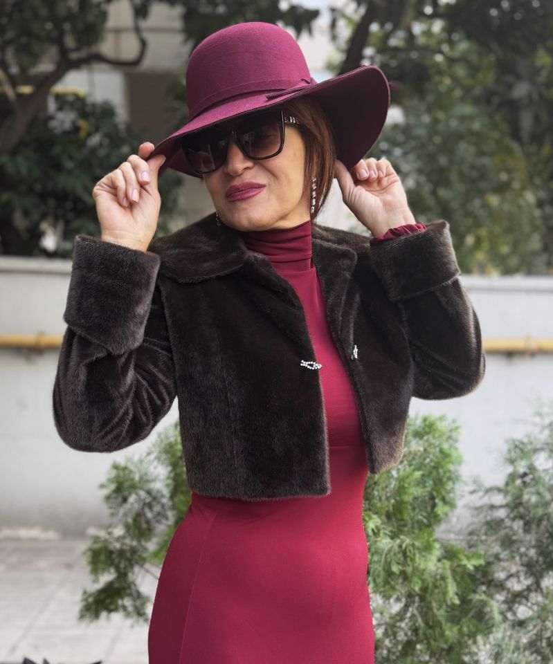Kısa Kürk Taşlı Bolero Acı Kahve