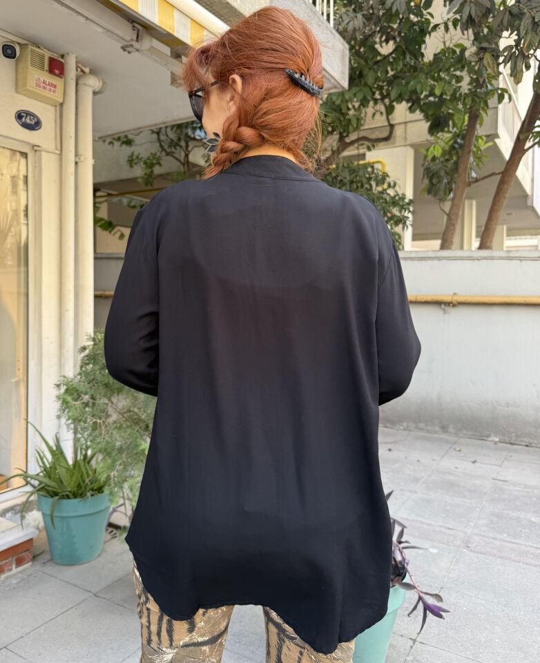Viskon Hakim Yaka Basic Gömlek Siyah