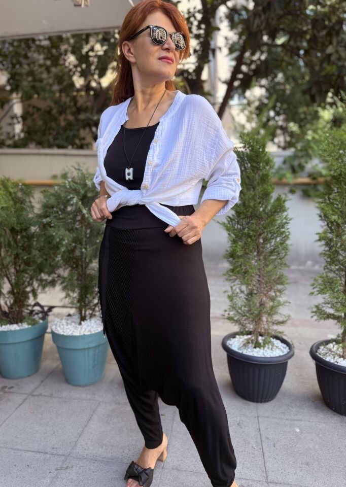 Şalvar Pantolon Fileli Siyah