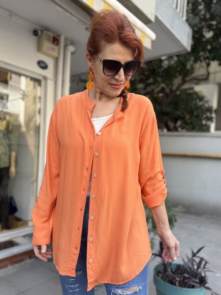 Viskon Hakim Yaka Basic Gömlek Turuncu