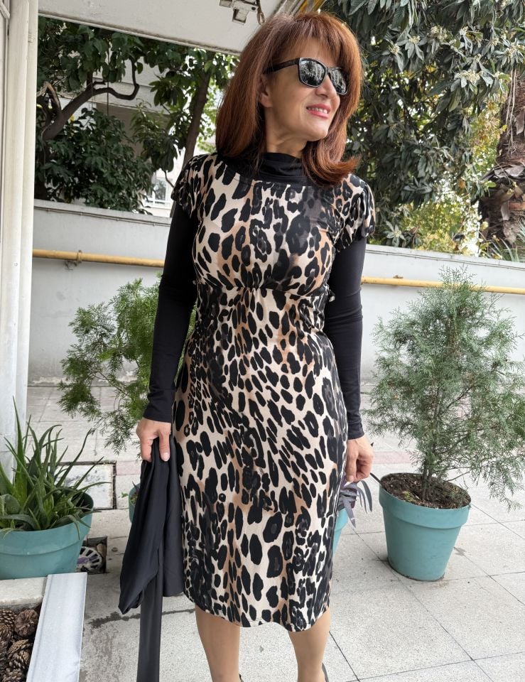 Leopar Kuşaklı Elbise
