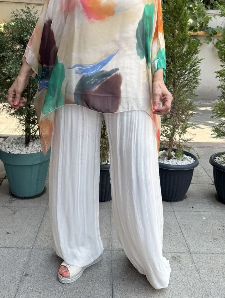 İtalyan İpek Pantolon Taş