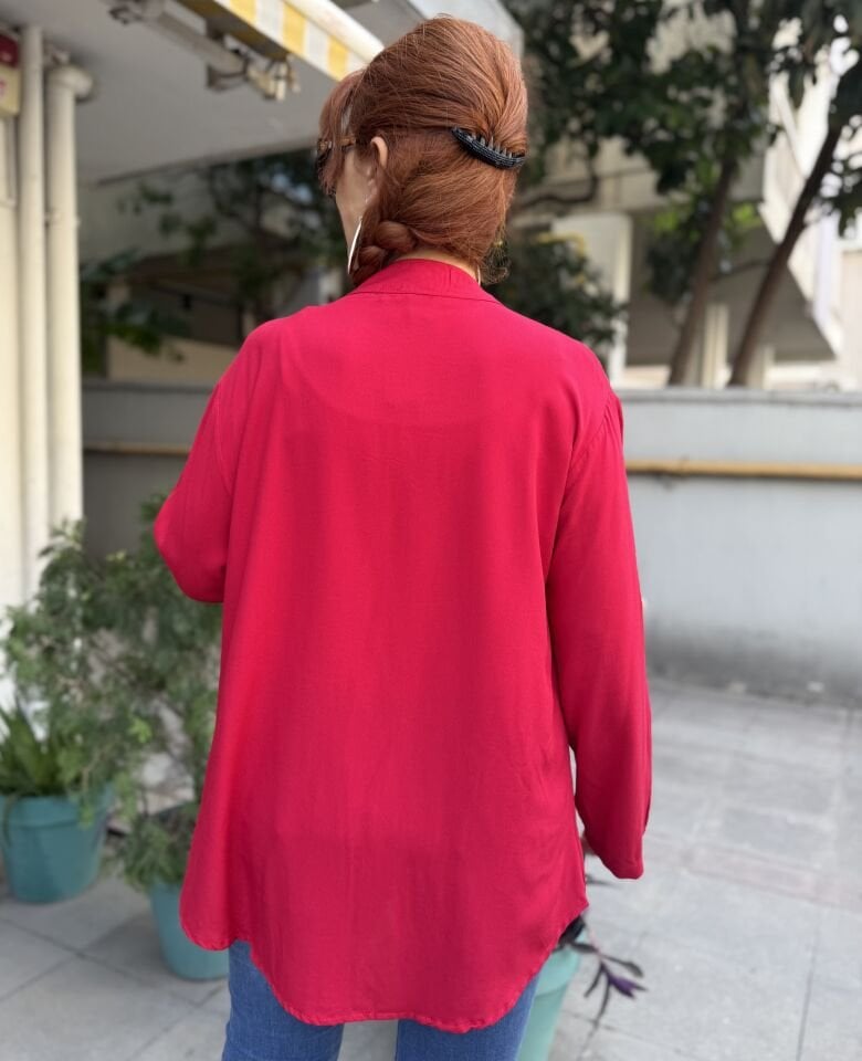 Viskon Hakim Yaka Basic Gömlek Kırmızı