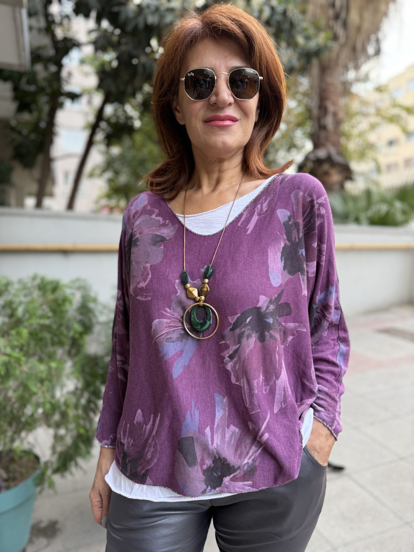 Çiçek Desenli İtalyan Bluz Mor