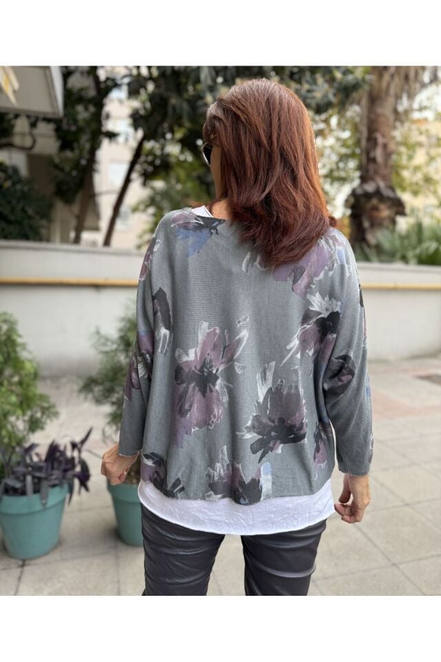 İtalyan Çiçek Desenli Bluz Çağla Yeşil