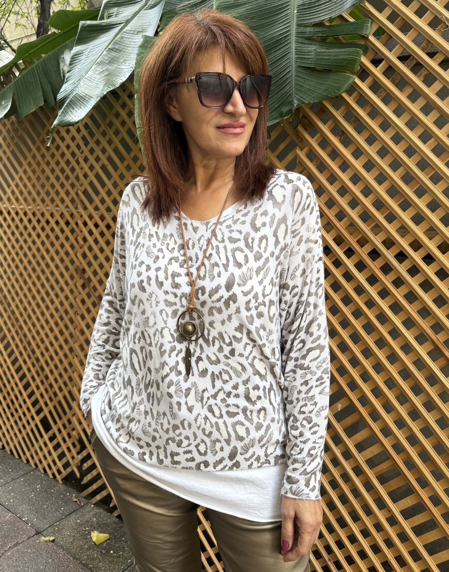 Leopar İtalyan Bluz Beyaz