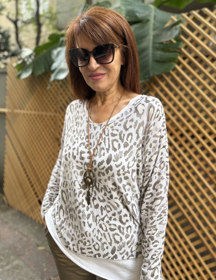 Leopar İtalyan Bluz Beyaz