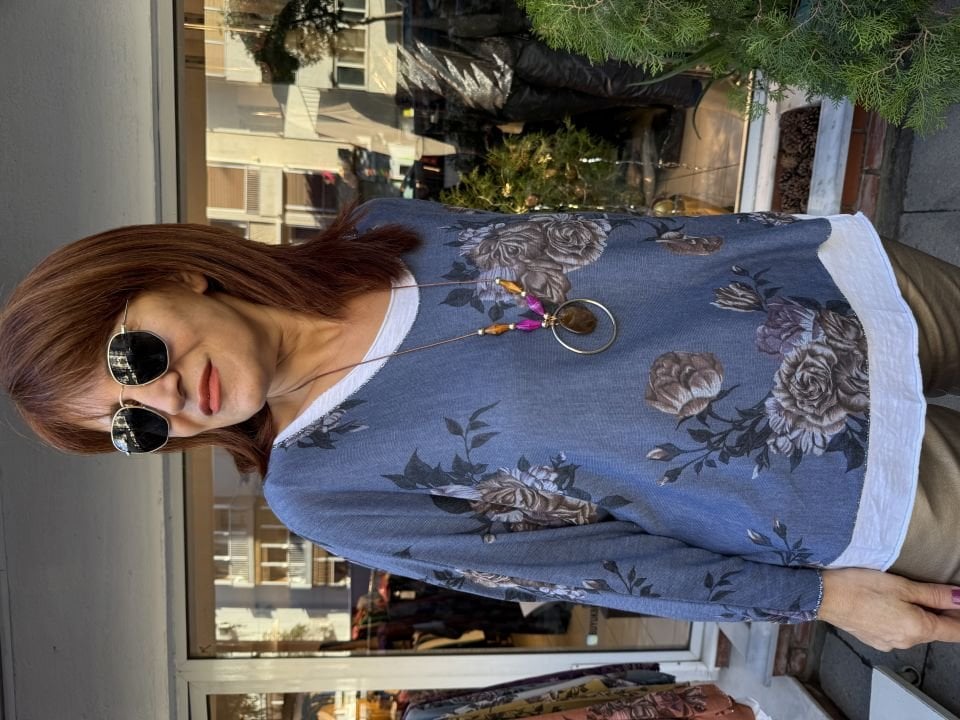 Flower İtalyan Bluz Mavi