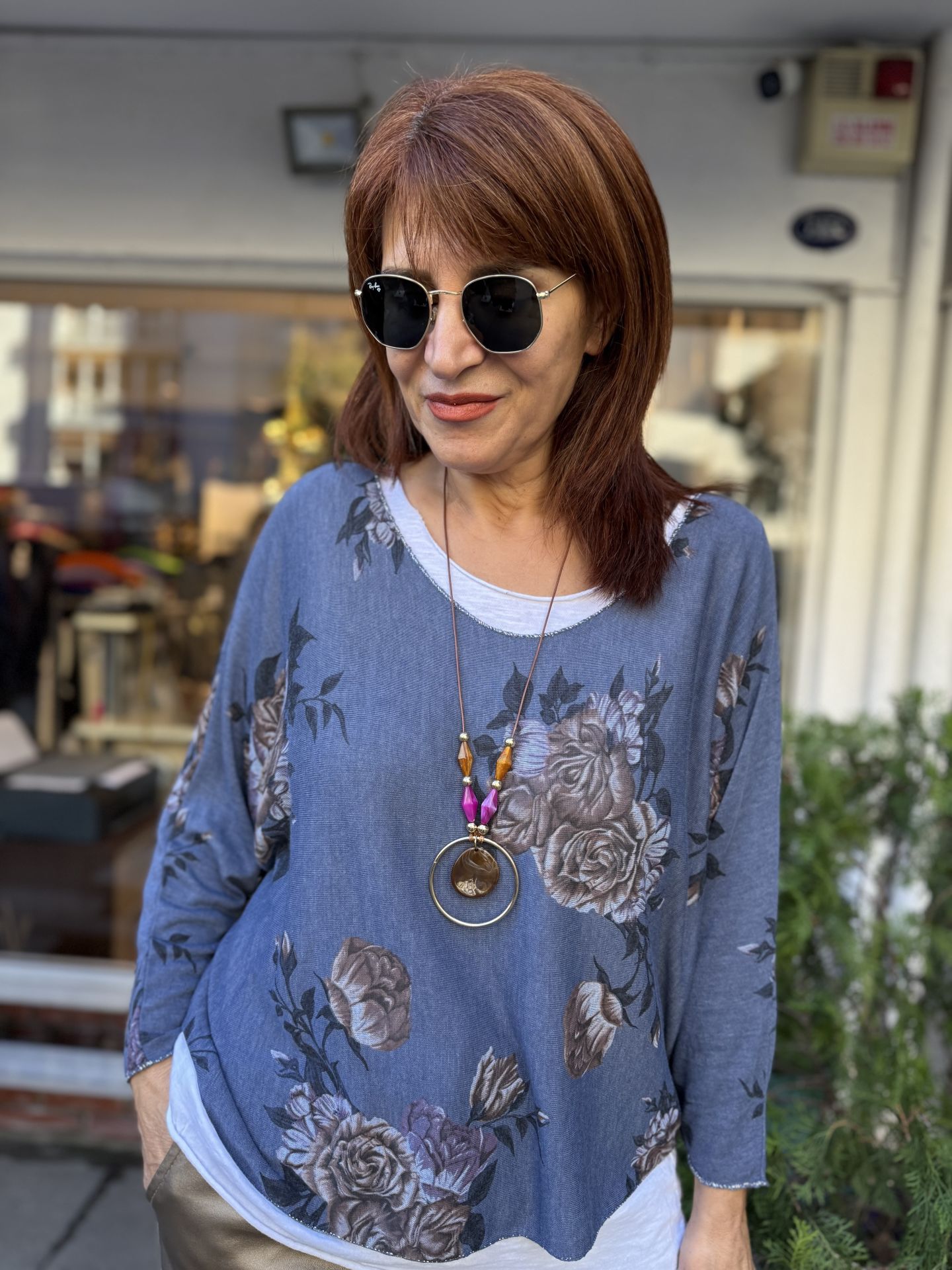 Flower İtalyan Bluz Mavi