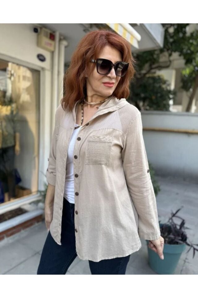 Fileli Kapüşonlu Gömlek/Ceket Sütlü Kahve
