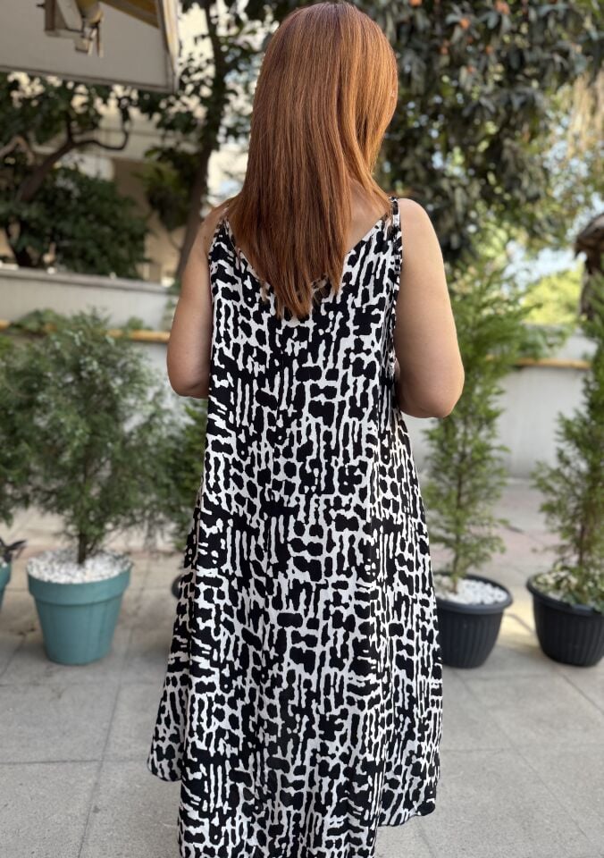 Naturel İp Askılı Elbise Tuğla