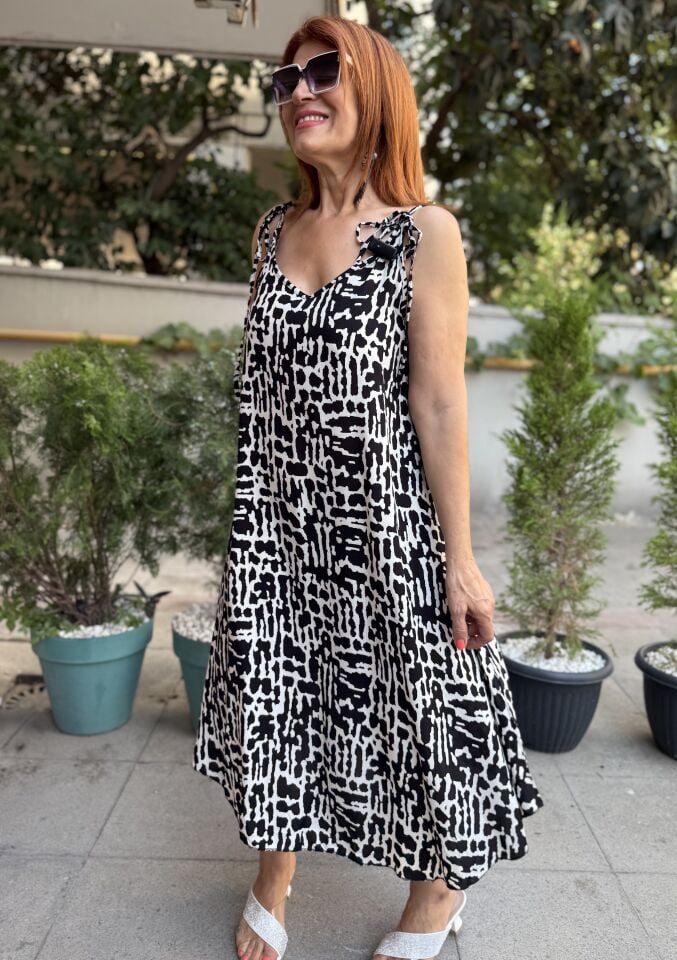 Naturel İp Askılı Elbise Tuğla