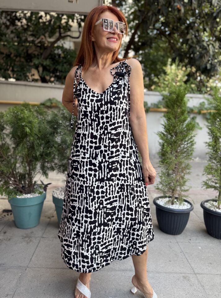 Naturel İp Askılı Elbise Tuğla