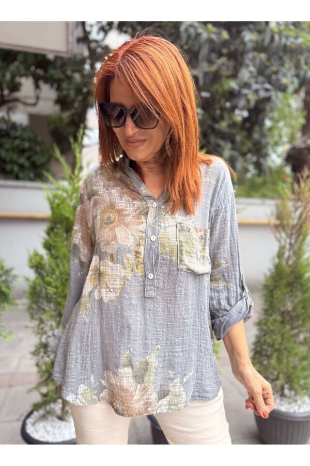 Wendy İtalyan Gömlek Dokulu Gri