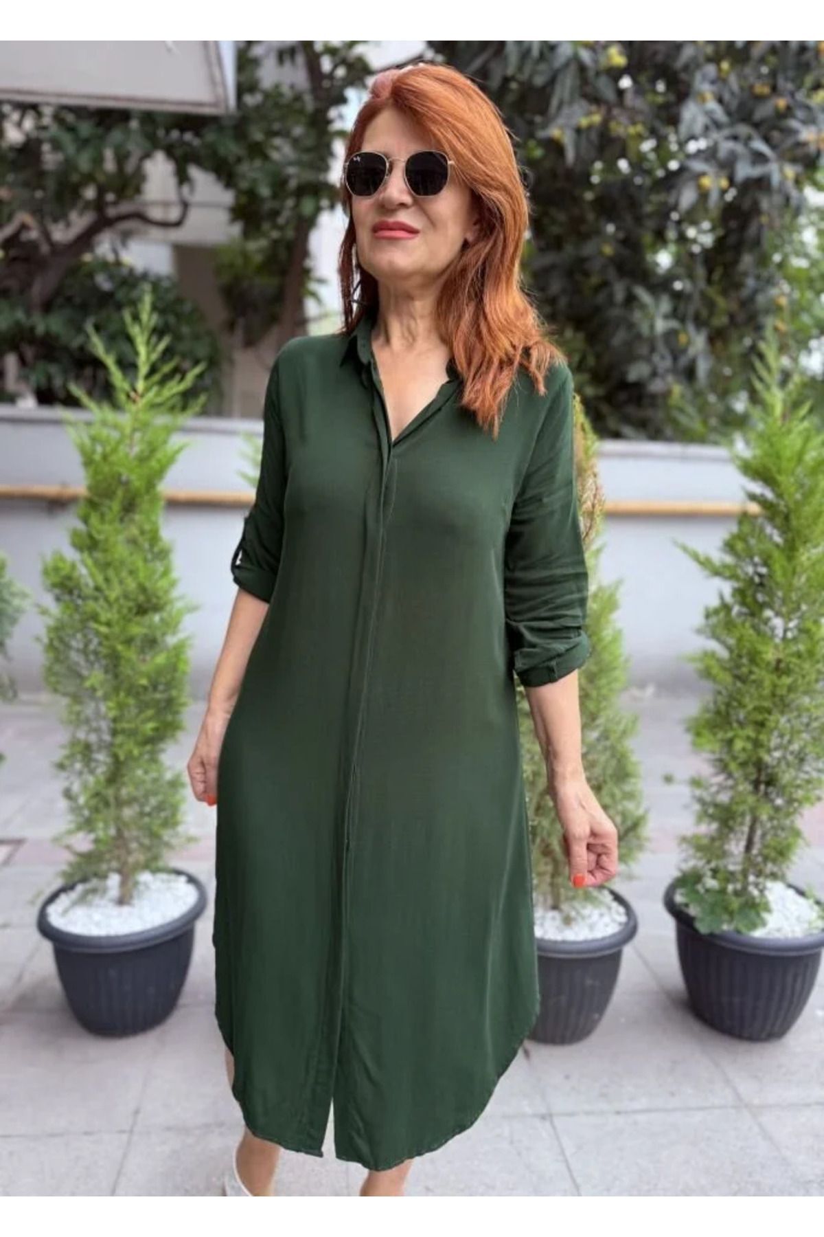 Viskon Gömlek Elbise Ördekbaşı Yeşil