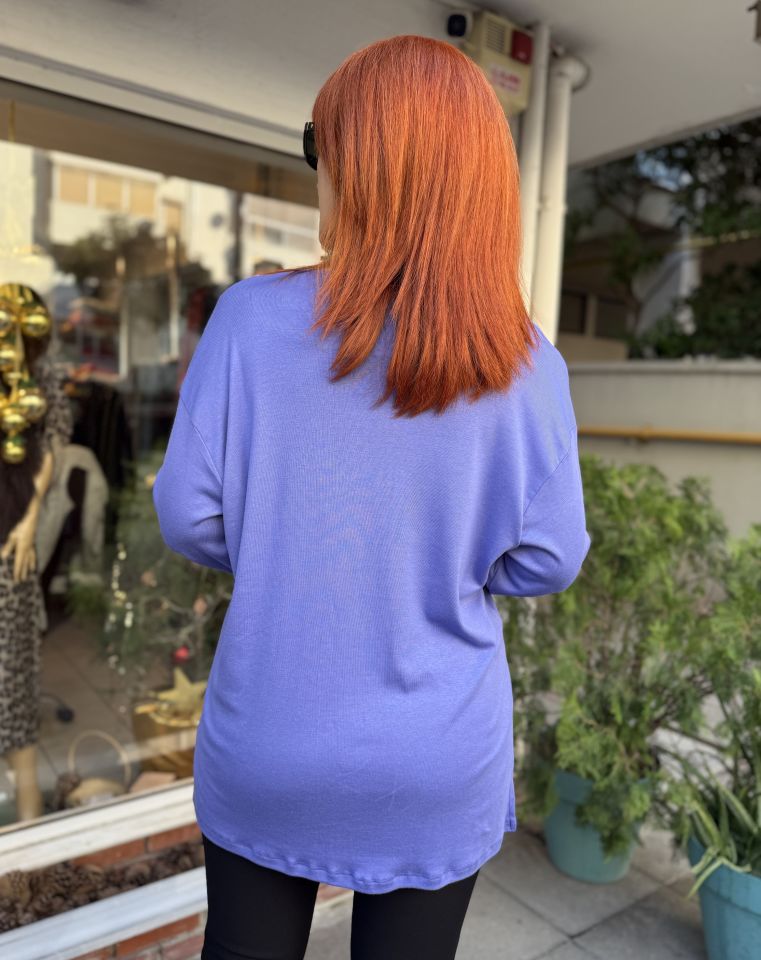 Organik Pamuk Basic Yırtmaçlı Bluz Mor