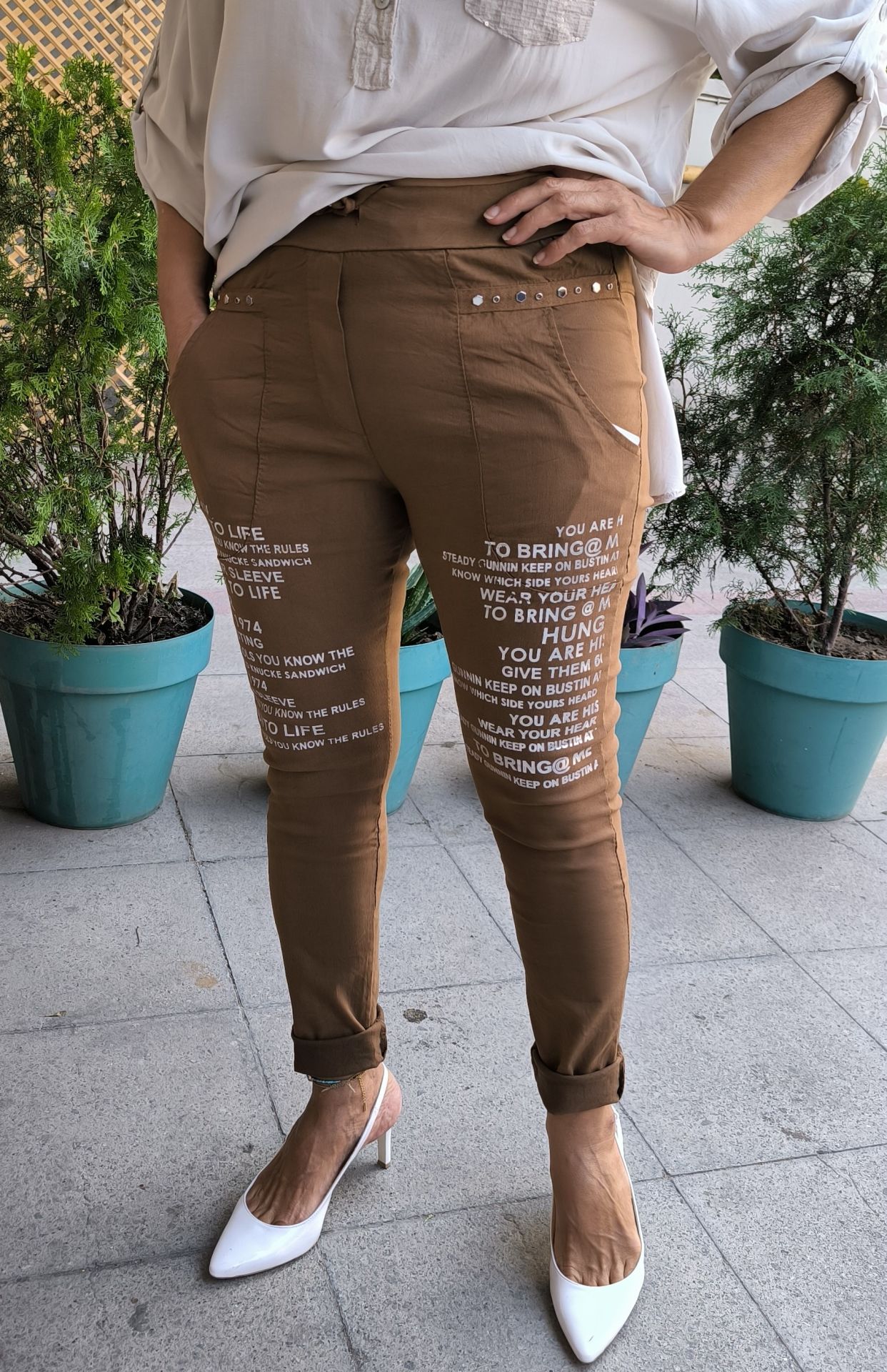 İtalyan Yazılı Pantolon Kahve