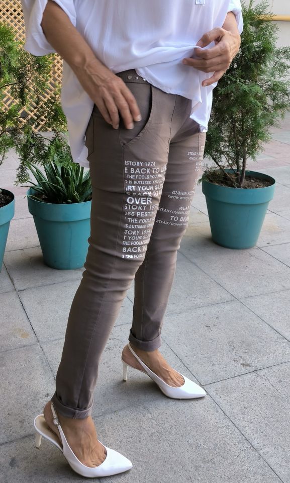 İtalyan Yazılı Pantolon Vizon