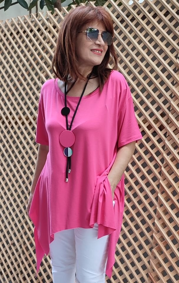 Bağlamalı Viskon Tişört Pembe
